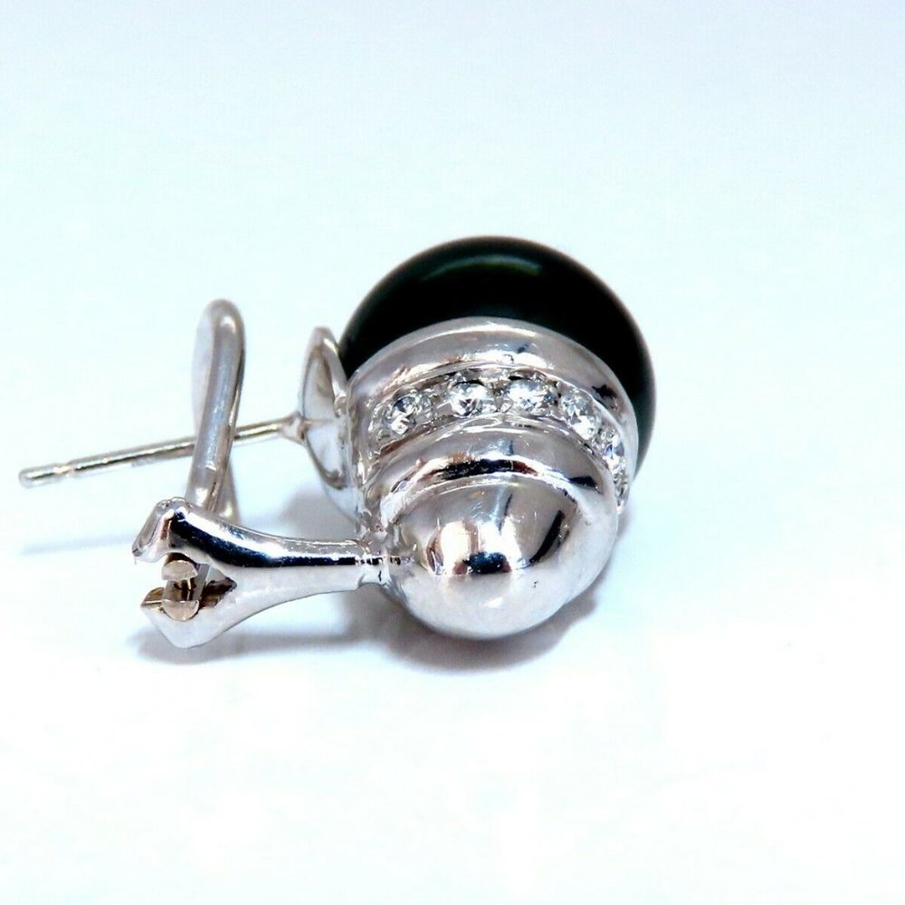 11mm natural tahitian pearl & .50ct diamonds raised cap earrings 14kt* - Picture 9 of 9